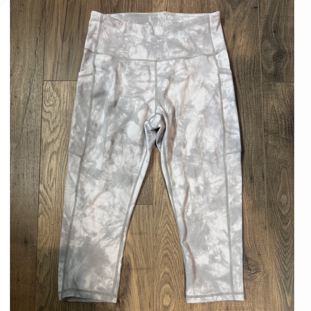 Stelle Tie Dye Capris Leggings Pockets Women's Size S Gray Whiteā Activewear